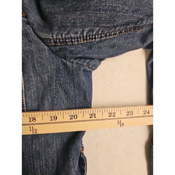 Old Navy Womens Denim Jean Jacket Size L Snap Painted Pockets & Back Art To Wear - Picture 3 of 8